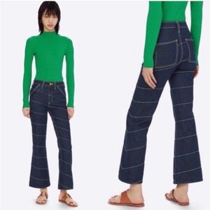 NWT Tory Burch Asymmetric Stitch Flare Cropped Jeans 28